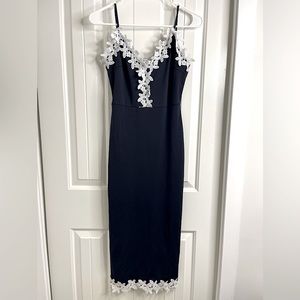 Navy Midi Dress W/ Flower design